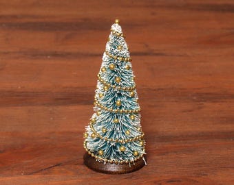 Decorative Miniature Christmas Tree in Goldon Wooden Stand for your Dollhouse