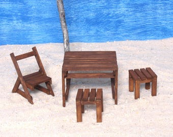 Miniature Wooden Beach Table Set for Your Dollhouse