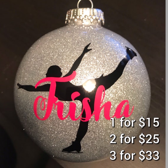 BIG 4" ROUND Ball Glitter Figure Skating Team Personalized Ornament with FREE Giftbox