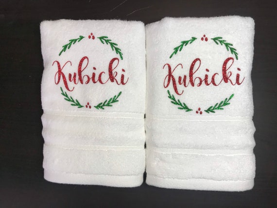 Luxury Monogram Christmas Plush Hand Towels Set of 2