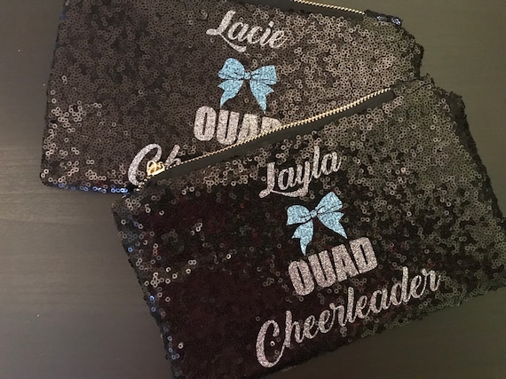 Custom Personalized Team Cheer Dance Logo Business Sorority Sequin Clutch Purse XL Makeup Bag