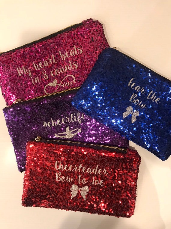 Personalized Cheerleading Dance Sequin Clutch Purse XL Makeup Bag