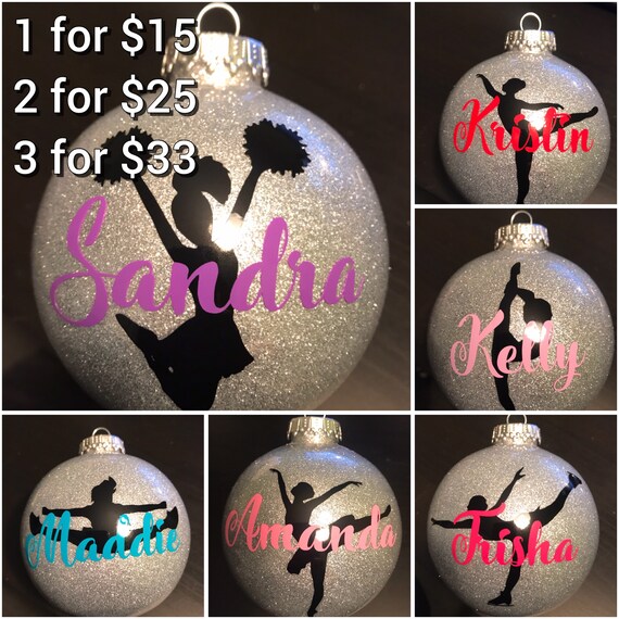 BIG 4" ROUND Ball Glitter Cheer Team Personalized Ornament with FREE Giftbox