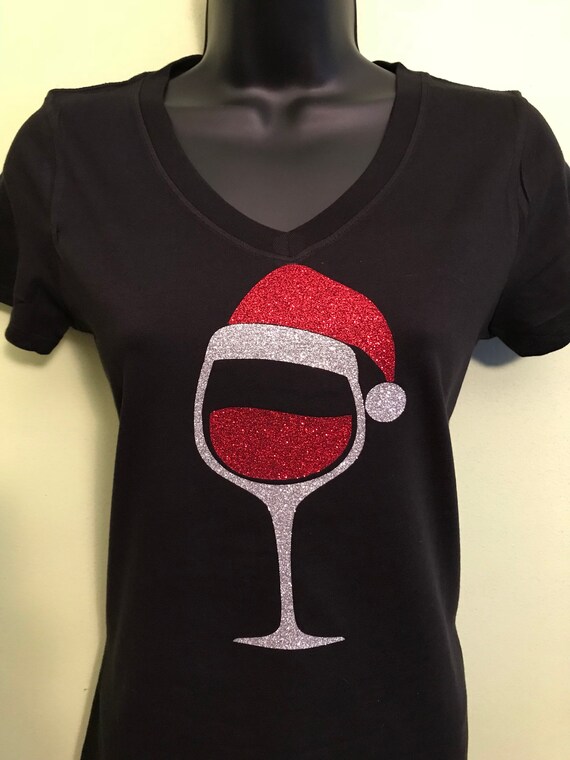 Bling Glitter Christmas Wine Glass Shirt S-4X