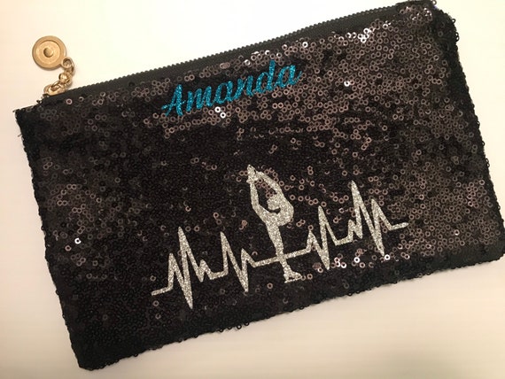 Custom Personalized Figure Skating Team Sequin Clutch Purse XL Makeup Bag