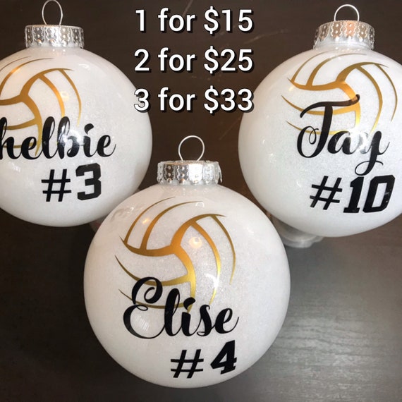 BIG 4" Round Ball WHITE Volleyball Soccer Team Personalized Ornament with FREE Giftbox