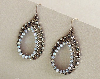 Crystal Earrings Tutorial - Seed Beads and Crystals Earrings - Open Teardrops Earrings - Digital Download