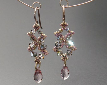 TUTORIAL - Seed Beads and Crystals Necklace & Earrings Beading Pattern - Butterfly Chain Necklace and Earrings