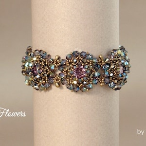 Tutorial de pulsera con cristales de Swarovski - Pulsera con flores preciosas - Patrón de abalorios de Sidonia
