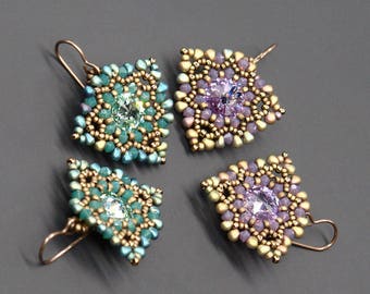 Earrings Tutorial - Beading Pattern - Bezeled Rivolis Earrings - Fanned Away Earrings