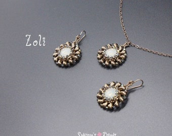 Zoliduo beads TUTORIAL - Beading Pattern for Pendant and Earrings made with zoliduo beads and 14 mm rivolis - Zoli Pendant and Earrings
