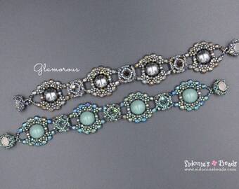 Glamorous Bracelet - Czech Dome Beads Tutorial - Beading Pattern - Beaded Bracelet - Bracelet Pattern - Digital Download