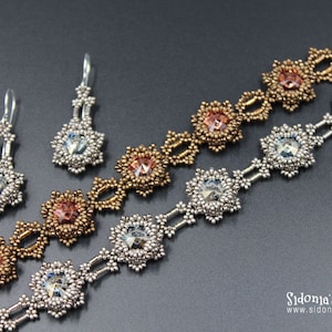 Bracelet and Earrings Beading Tutorial - Beading Pattern for 10mm Bezeled Rivolis Flowers - Blazing Stars - Digital Download