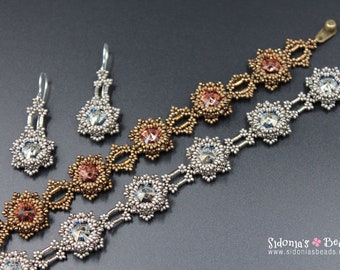 Bracelet and Earrings Beading Tutorial - Beading Pattern for 10mm Bezeled Rivolis Flowers - Blazing Stars - Digital Download