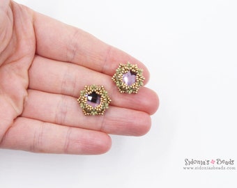 Beaded Post Stud Earrings Tutorial - 10mm Swarovski stones bezel - Glamorous Snowflakes - Digital Download