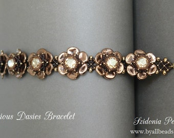 Tutorial per bracciale con perline di petali di rosa ceca - Bracciale con margherite preziose - Motivo con perline di Sidonia