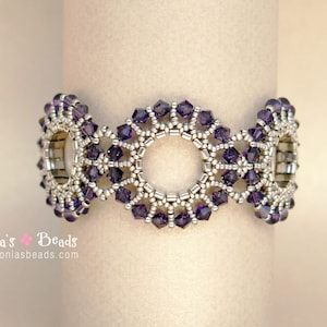 Jewelry Beading TUTORIAL - Contemporary Rosettes Beaded Bracelet - Self-supporting Circular Beading Pattern - Half Tila, bicone, seed beads