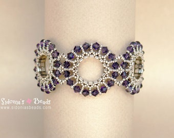 Jewelry Beading TUTORIAL - Contemporary Rosettes Beaded Bracelet - Self-supporting Circular Beading Pattern - Half Tila, bicone, seed beads