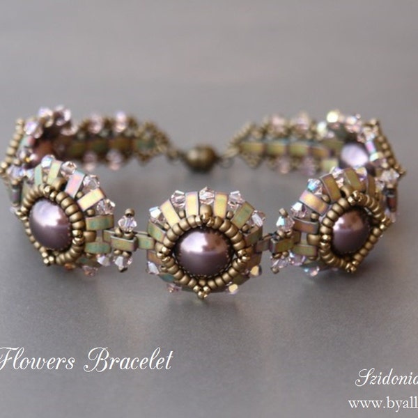 Half Tila Bracelet Tutorial - Cone Flowers Bracelet - Half Tila Pattern - Digital Download - PDF