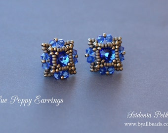 Beaded Post Earrings Tutorial - Beaded Stud Earrings - 8mm rivoli bezel - PDF pattern - Digital Download