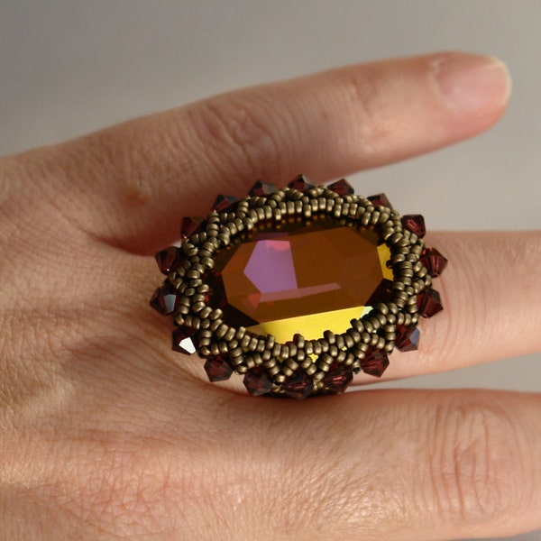 Beaded Ring Tutorial - 30x22mm Bezeled Cabochon - PDF Beading Pattern - Digital Download