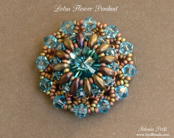 Pendant Tutorial - Super Duo Pendant - Lotus Flower Pendant - PDF Pattern - Digital Download