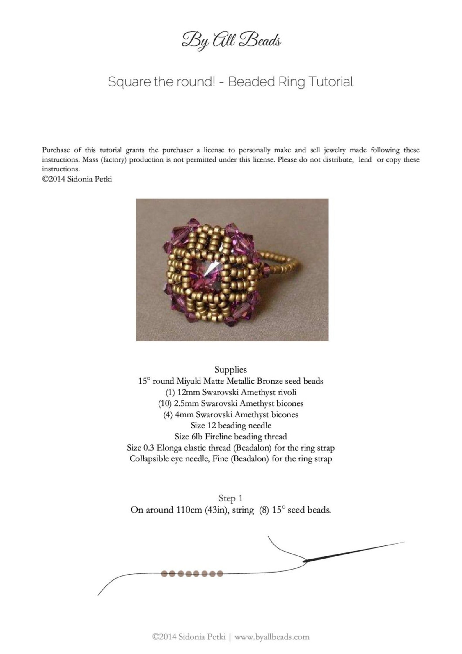 Square the Round! - Ring Tutorial - Beading Pattern - 12mm Swarovski ...