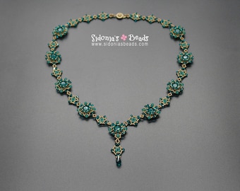 Tutorial de cuentas - Tutorial de collar de chatones Swarovski de 8 mm - Collar romántico con flores dulces - Tutorial de cuentas de Sidonia