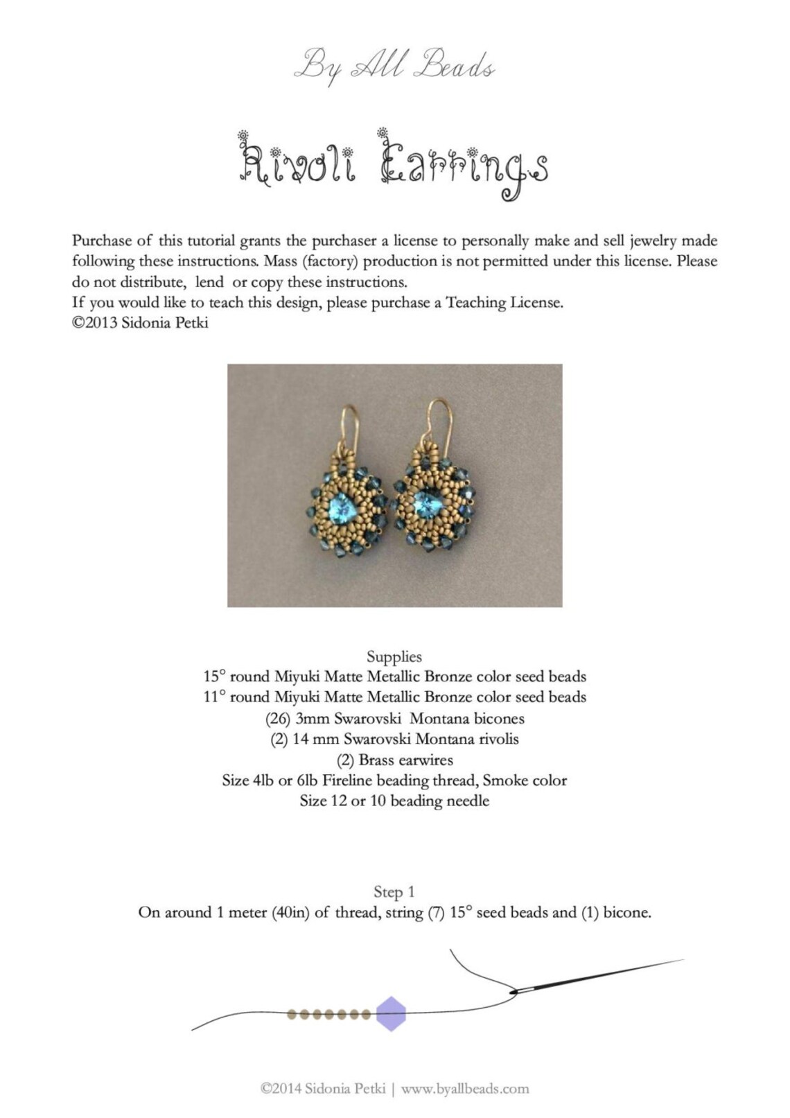 Printable Rivoli Pattern Beaded Rivoli Earrings Tutorial - Blue Crystal Earrings - PDF Beading ...