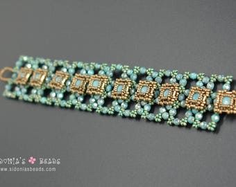 Tutorial de pulsera con botones y cuentas - Tutorial de abalorios - Pulsera de chatón con bisel de Swarovski - Patrón de abalorios