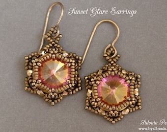 Beaded Earrings Tutorial - Sunset Glare Earrings - Rivoli Earrings Pattern - Digital Download