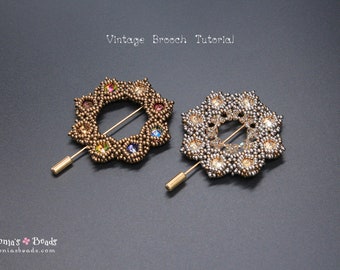 TUTORIAL Beaded Vintage Brooch - 8mm crystal rivolis bezeled with 11/0 Miyuki seed beads - Brooch Pattern Tutorial