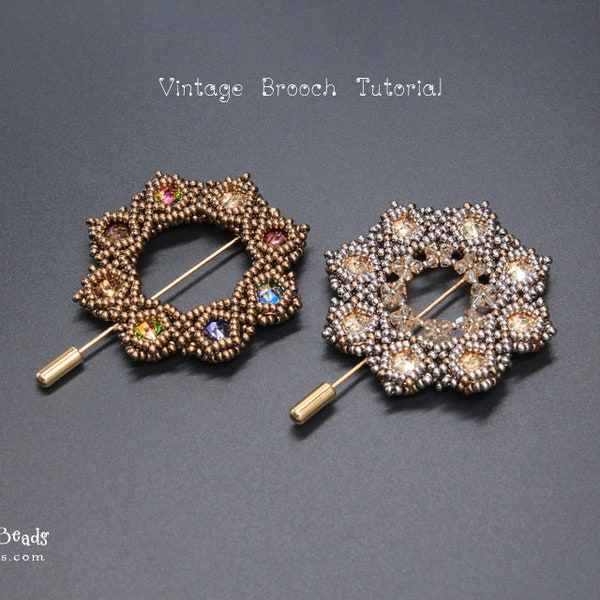 TUTORIAL Beaded Vintage Brooch - 8mm crystal rivolis bezeled with 11/0 Miyuki seed beads - Brooch Pattern Tutorial