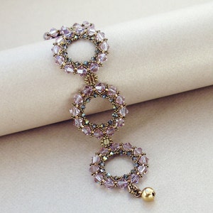 Tutorial Beaded Circles Bracelet and Earrings Pattern - circular elements made with crystal bicones, Miyuki seed beads - Glammy Circles -PDF