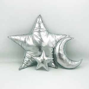 Silver/Gold star,moon and little star pillow set,nursery pillows,space nursery decoration,space,silver star,astrology theme,Metallic Cushion