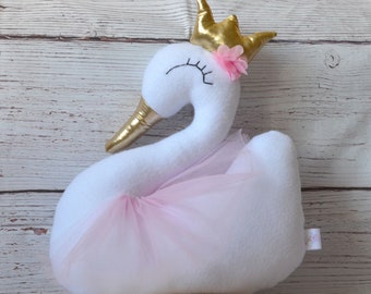 Swan pillow | Etsy Gold swan pillow, swan crown cushion