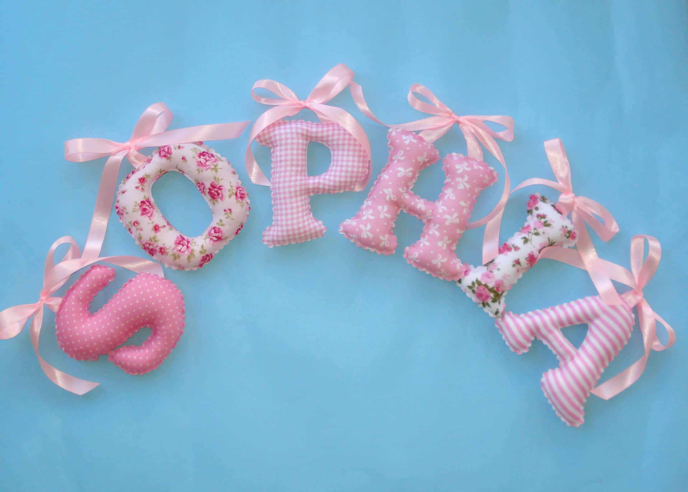 Fabric letters Shabby Chic pink , girl's room name wall decor -Baby Girl Name Wall Art, nursery letters pink, ribbon bow hanging, pet name