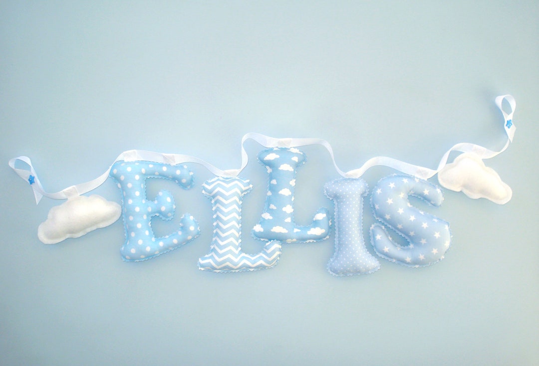 Name Banner,baby Blue ,boy Name Wall Art,fabric Letters With Felt