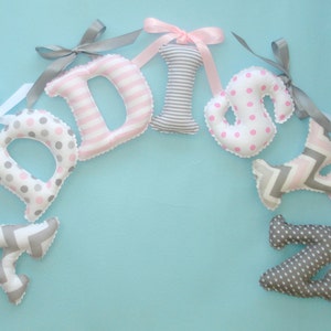 Hanging Fabric Letter/s, Pink gray white fabric letters, girl&#39;s room name wall decor - Pick the color pattern, Pet initial letters, pet name
