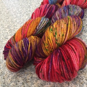 Hand Dyed Speckled Yarn, Rainbow Yarn, Worsted Weight, PK Yarn, Kittyskyrainbo, Superwash Merino Wool, Dyed to Order