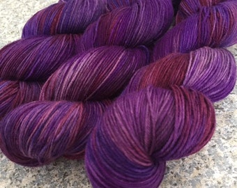 Hand Dyed Sock Yarn: Superwash Merino Wool, Purple Majesty, 100g