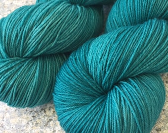 Hand Dyed Fingering Weight Sock Yarn, Kettle Dyed Tonal Semi-Solid Teal Green, Superwash Merino Wool, PK Yarn, Arsenic Jungle