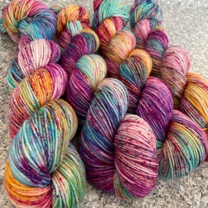 Hand Dyed DK Weight Yarn, Superwash Merino Wool with Nylon, Indie Dyed Yarn, Rainbow Raven, PK Yarn