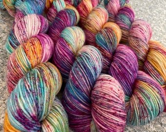 Hand Dyed DK Weight Yarn, Superwash Merino Wool with Nylon, Indie Dyed Yarn, Rainbow Raven, PK Yarn