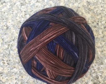 Hand Dyed Self Striping Sock Yarn: Brown, Blue, Charcoal - 463 yds