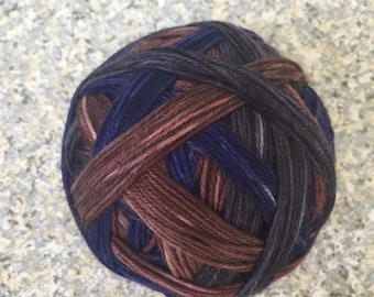 Self Striping Sock Yarn, Sock Yarn, Hand Dyed Yarn, Man Colors, PK Yarn, Brown, Blue and Charcoal Stripes, Dyed to Order