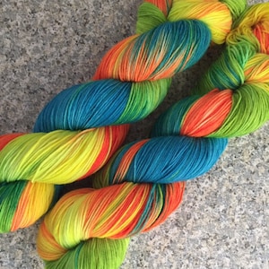 Neon Sock Yarn, Hand Dyed Yarn, Indie Dyed Yarn, Fluorescent Yarn, UV Reactive Yarn, Hand Painted 4-ply Fingering Weight Yarn