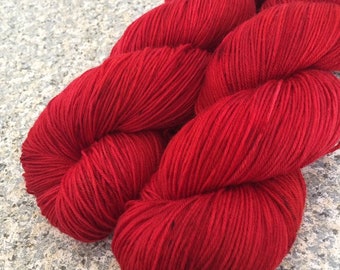 Hand Dyed Sock Yarn, Fingering Weight 4-ply, Red Yarn Lightly Speckled with Gray, PK Yarn, Colorway Merlot