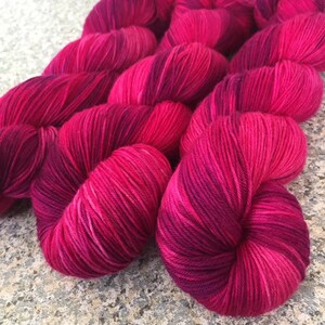 Hand Dyed Pink Sock Yarn: Superwash Merino Wool, Razzmatazz Colorway