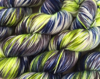 Hand Dyed Sock Yarn, Variegated Yarn, Sock Yarn, Merino Wool Fingering Yarn, Ridgeline, PK Yarn, Green Blue and Gray Yarn